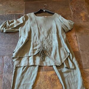 Green Two-Piece Linen Outfit